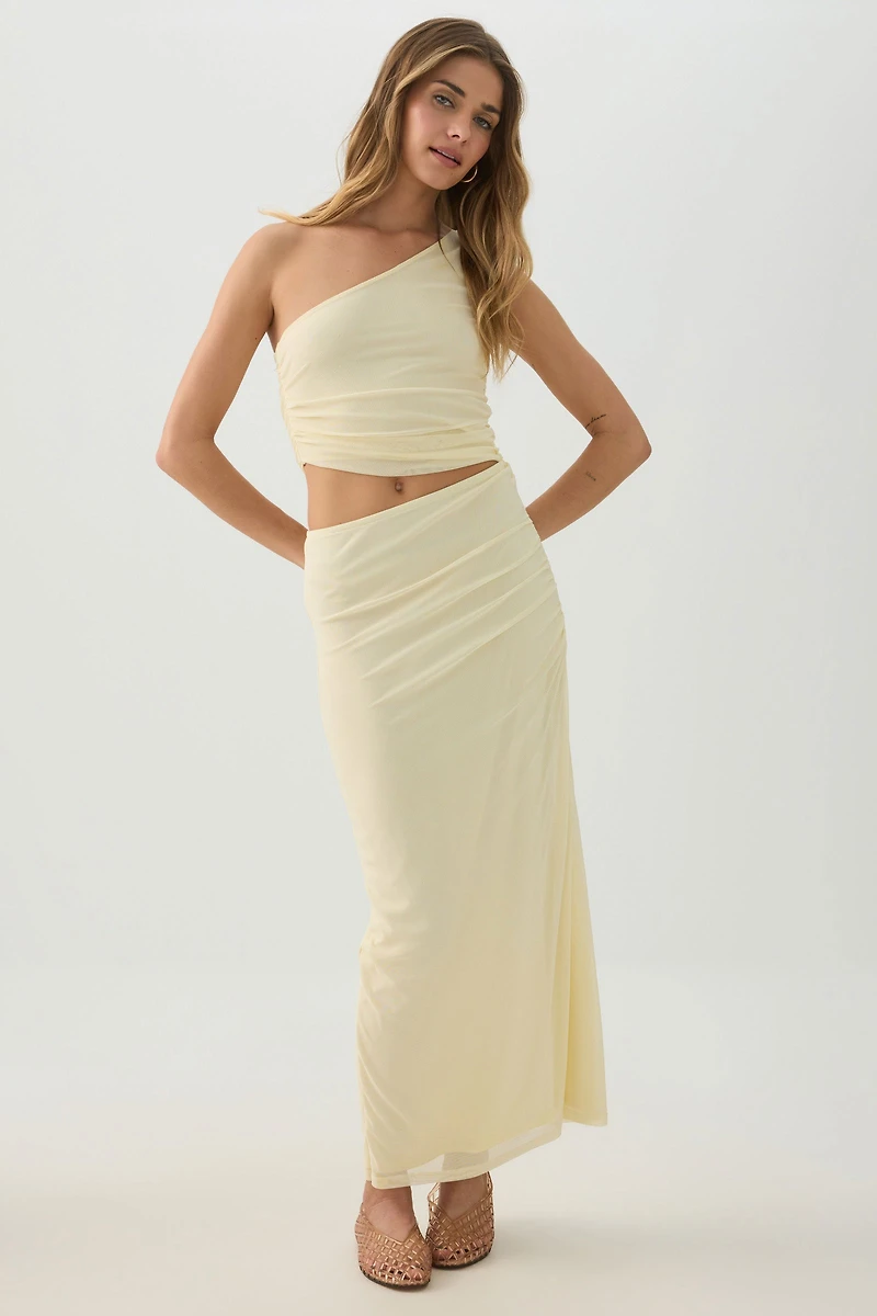 Robe maxi à une épaule en maille