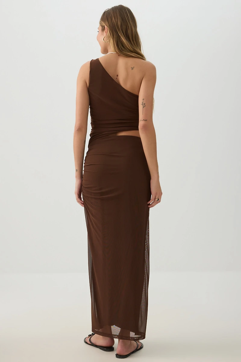 Mesh One-Shoulder Maxi Dress