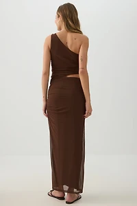 Mesh One-Shoulder Maxi Dress