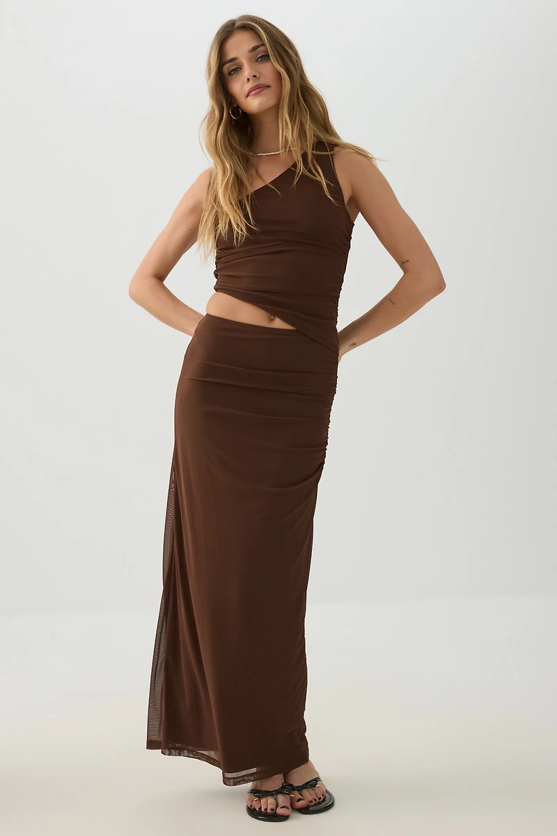 Mesh One-Shoulder Maxi Dress