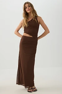 Mesh One-Shoulder Maxi Dress