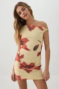 Mini Mesh Asymmetric Off Shoulder Dress