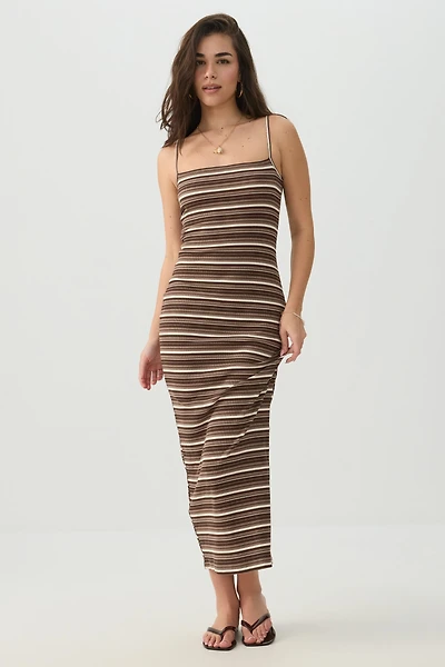Robe maxi rayée côtelée
