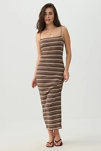 Robe maxi rayée côtelée