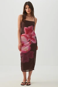 Floral Mesh Midi Dress