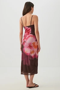 Floral Mesh Midi Dress