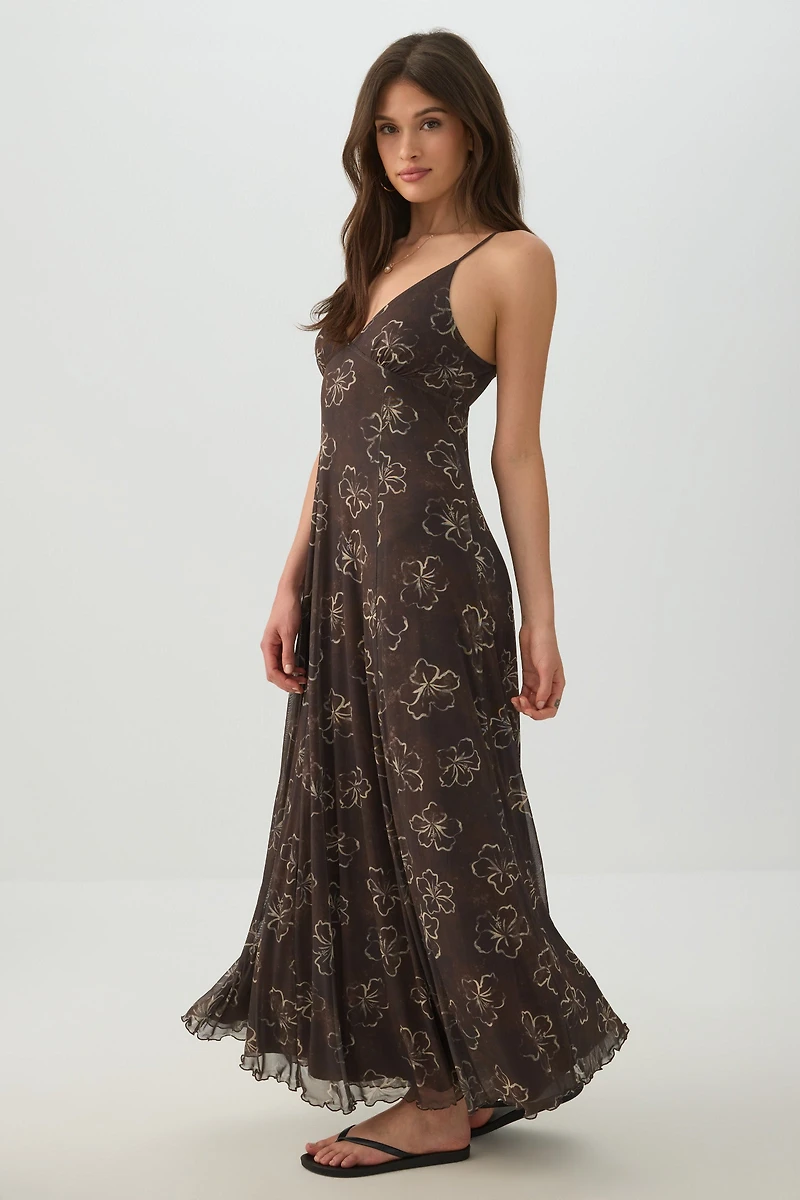Floral Mesh Maxi Dress