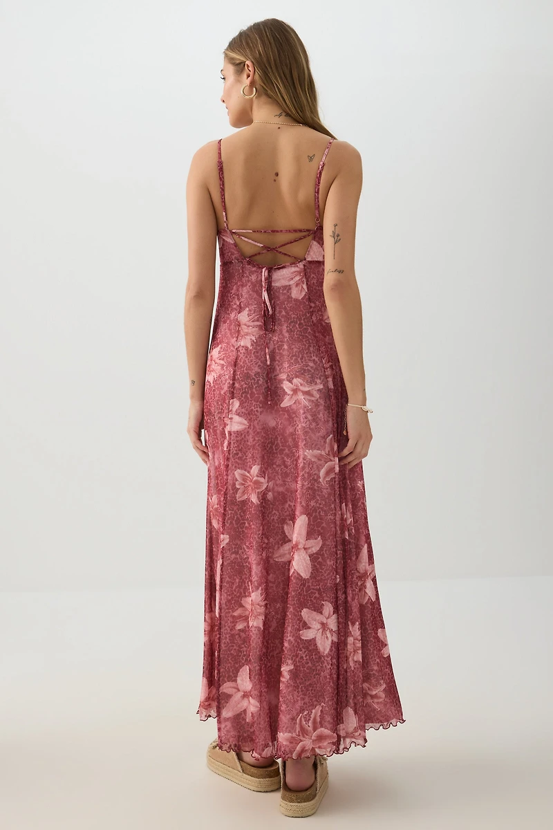Robe maxi en maille fleurie