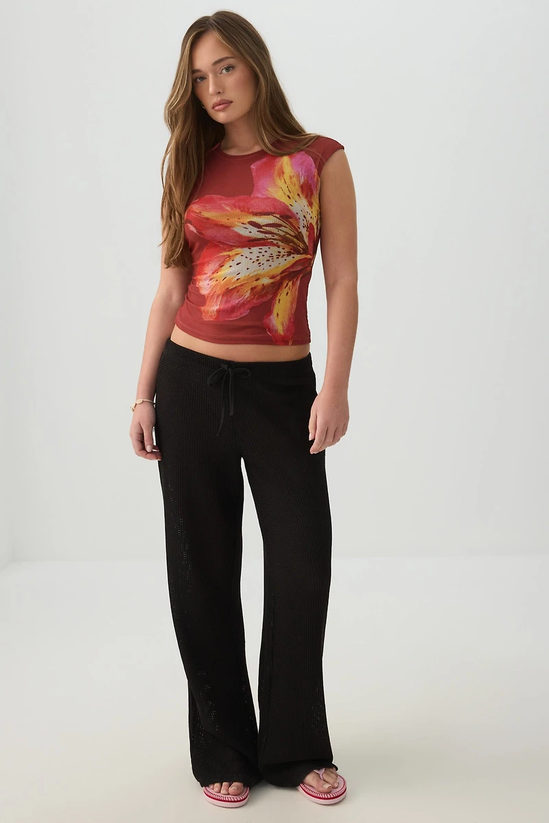 Floral Graphic Mesh Top