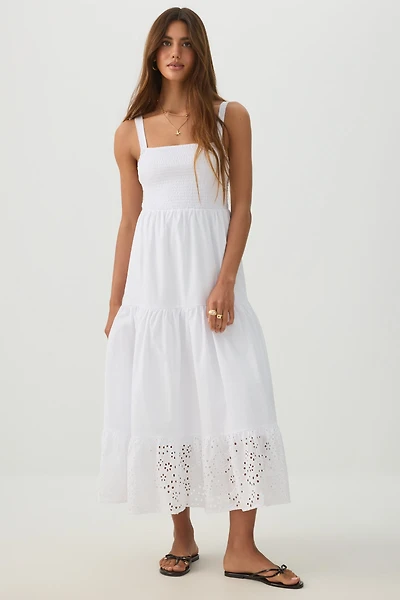 Eyelet Tiered Smocked Maxi Dress