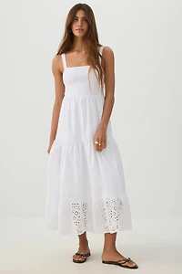 Eyelet Tiered Smocked Maxi Dress