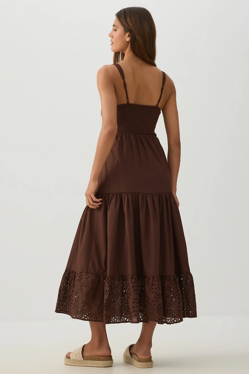 Eyelet Tiered Smocked Maxi Dress