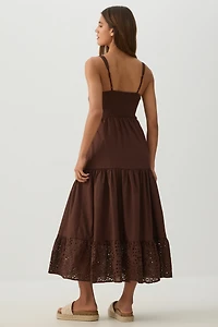 Eyelet Tiered Smocked Maxi Dress