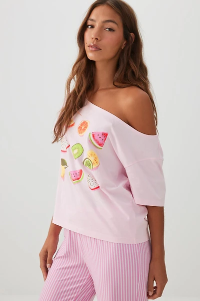 T-shirt de pyjama ample à épaules dénudées