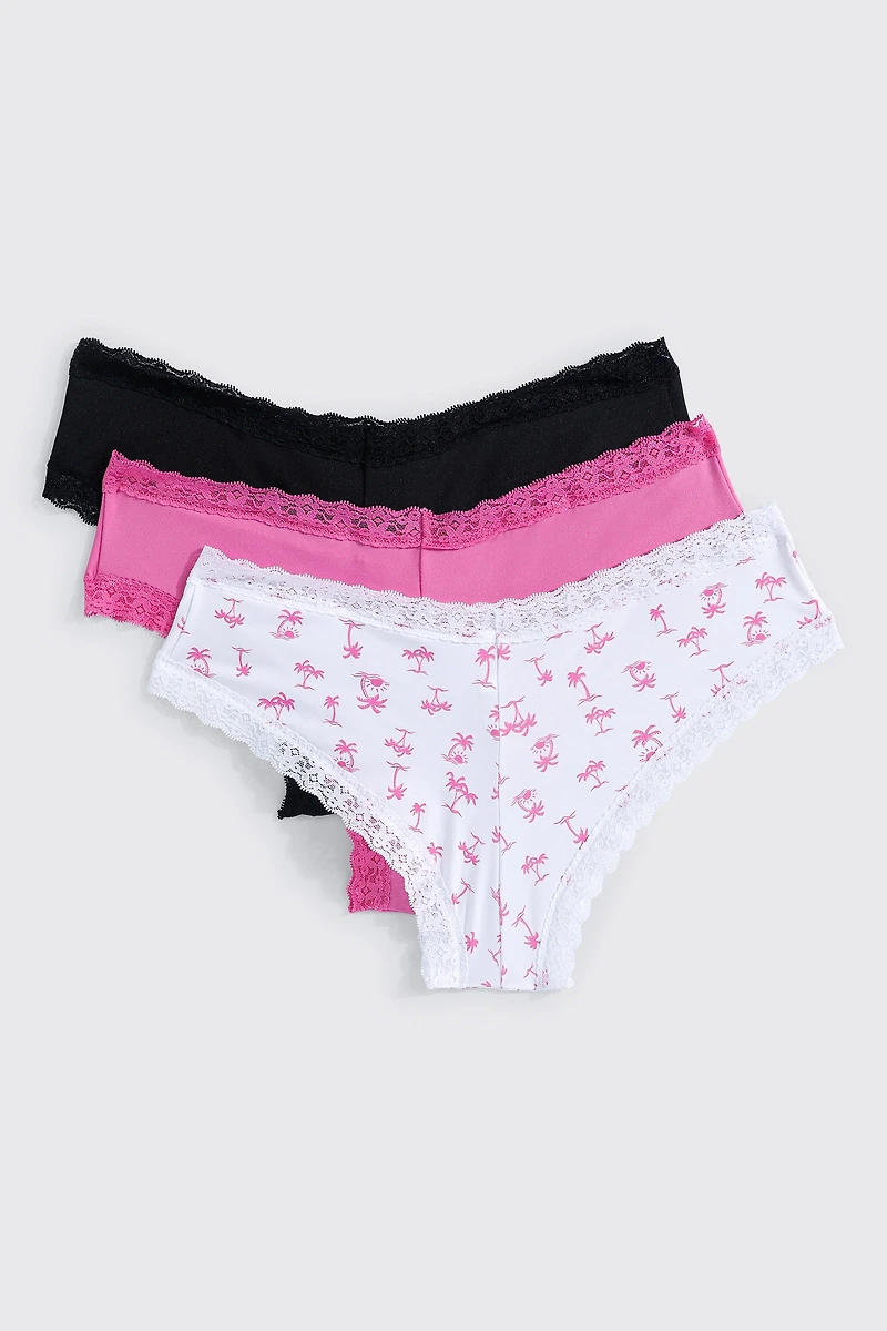 3-Pack Lace Trim Cheeky Panties