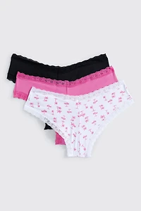 3-Pack Lace Trim Cheeky Panties