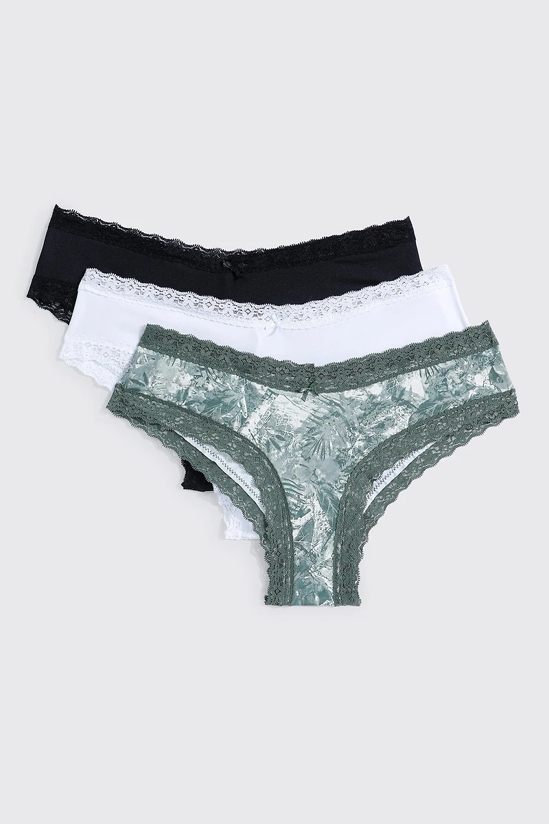 3-Pack Lace Trim Cheeky Panties