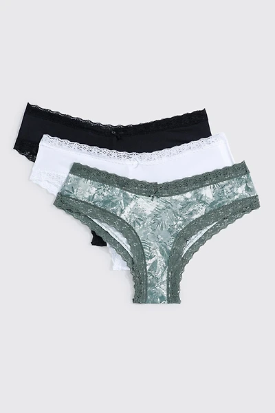 3-Pack Lace Trim Cheeky Panties