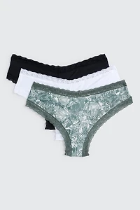3-Pack Lace Trim Cheeky Panties
