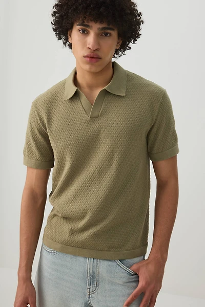 Textured Knit Johnny Collar Top