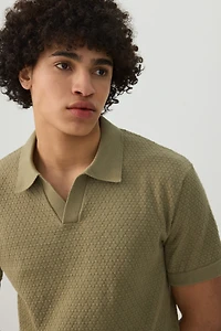 Textured Knit Johnny Collar Top
