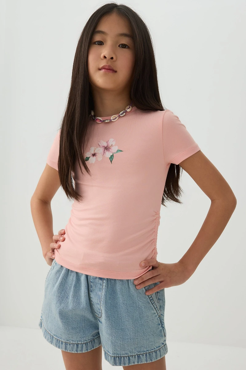 Ruched Side Printed T-Shirt