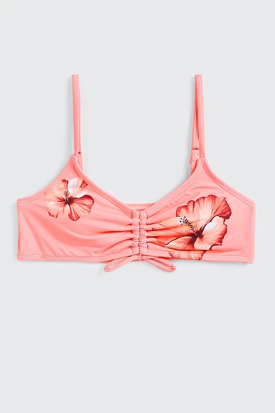 Ruched Floral Bikini Top