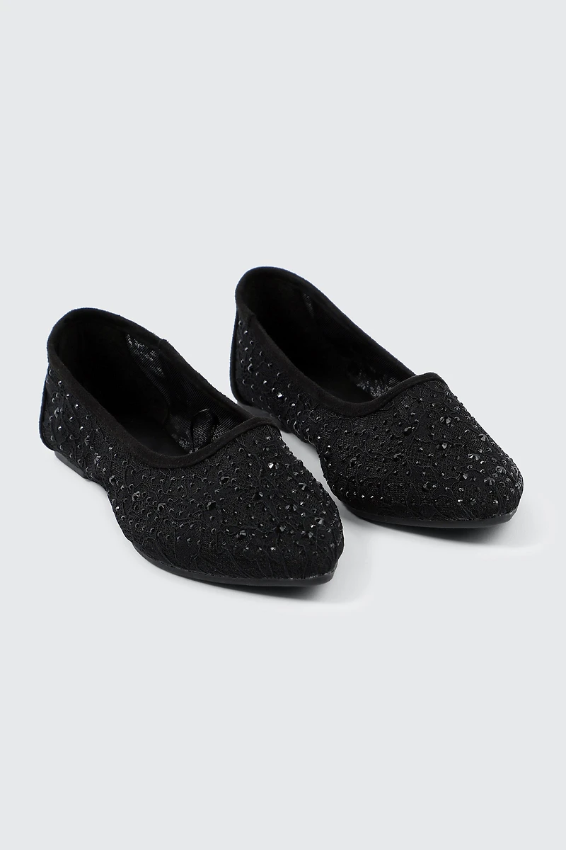 Embellished Lace Flats