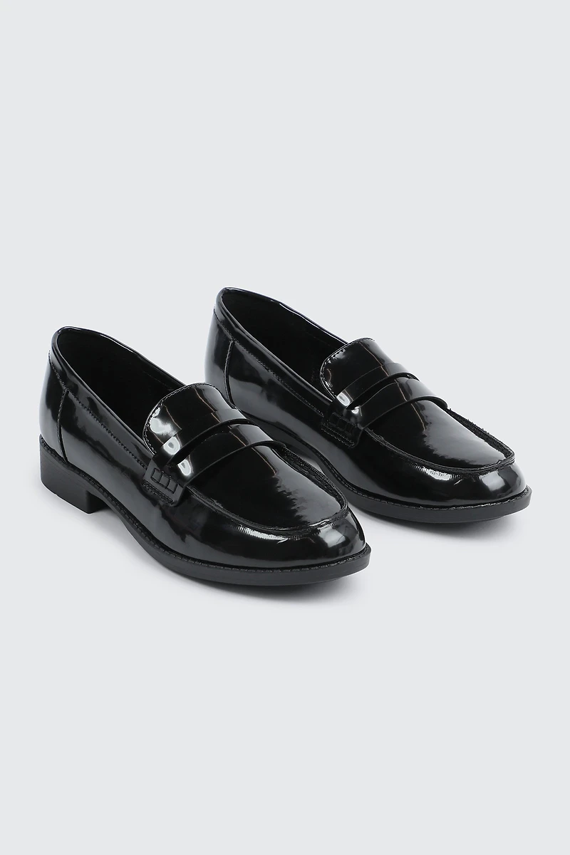 Black Faux Leather Loafers