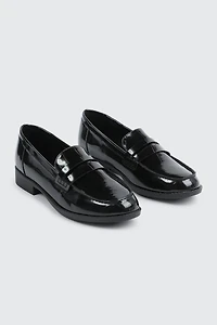 Black Faux Leather Loafers