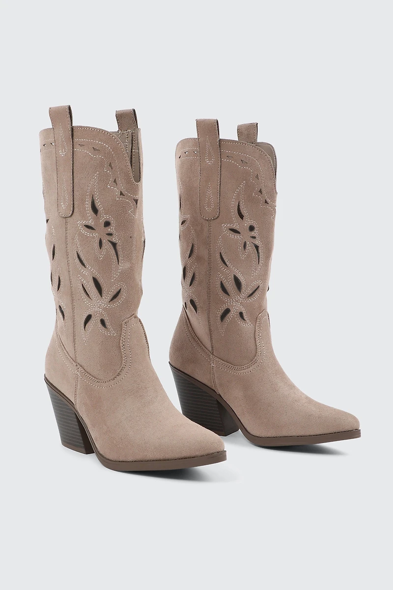 Floral Cutout Cowboy Boots