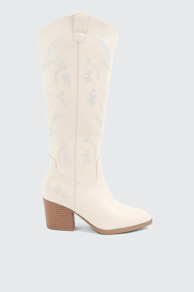 Knee High Cowboy Boots with Floral Embroideries