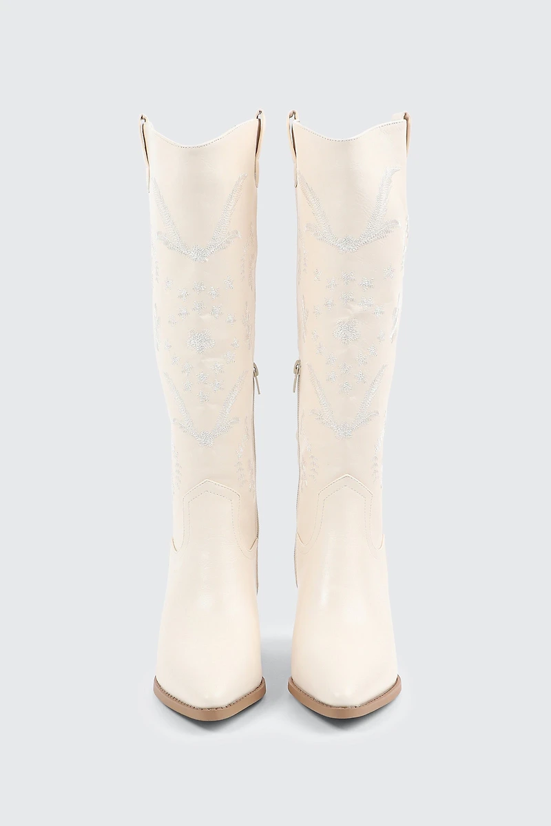 Knee High Cowboy Boots with Floral Embroideries