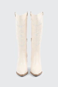 Knee High Cowboy Boots with Floral Embroideries