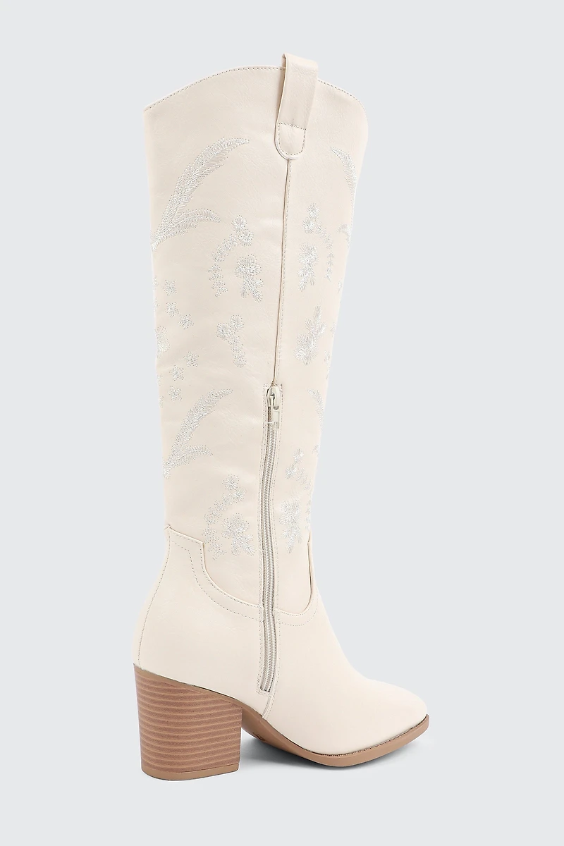 Bottes de cowboy aux genoux à fleurs brodées