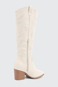 Bottes de cowboy aux genoux à fleurs brodées