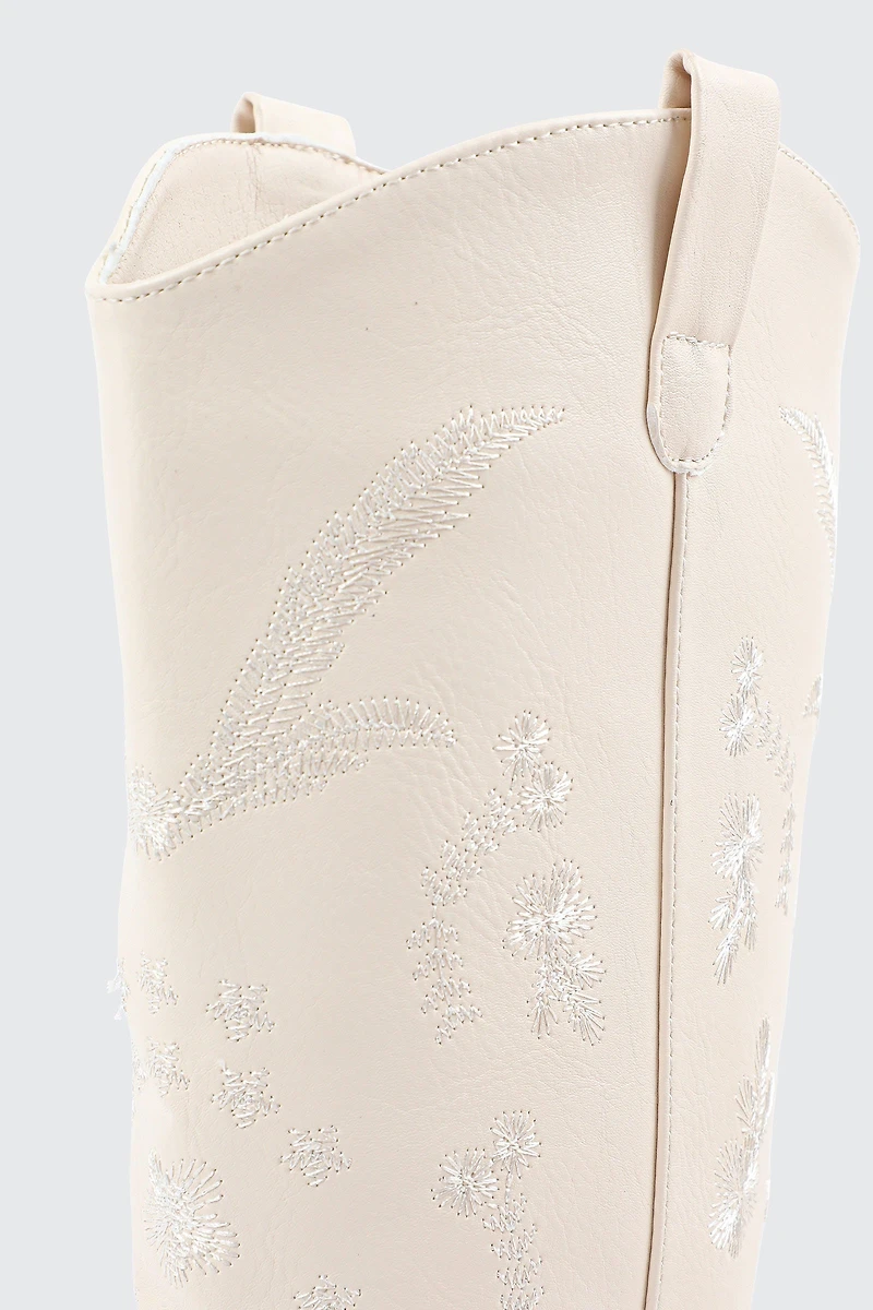 Knee High Cowboy Boots with Floral Embroideries