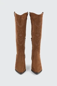 Bottes de cowboy aux genoux à fleurs brodées