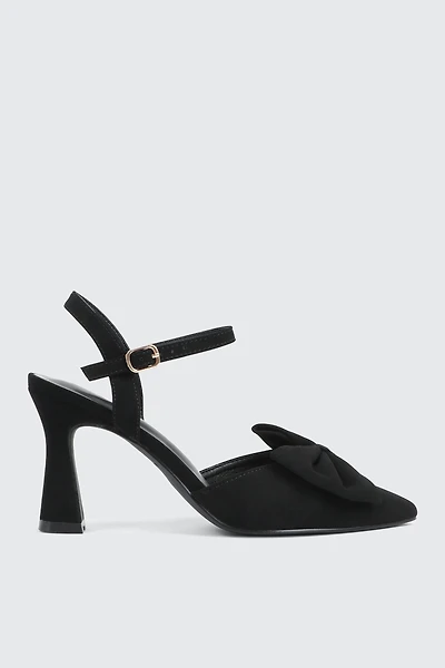 Flare Heel Pumps with Bow Detail