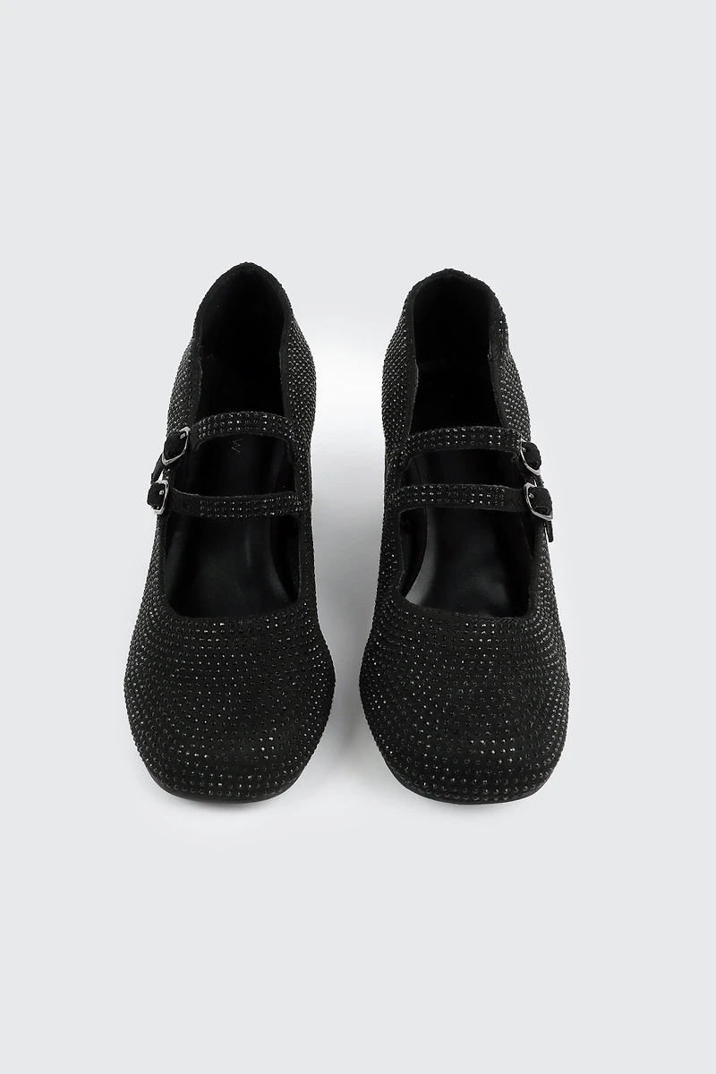 Faux Suede Block Heel Mary Janes