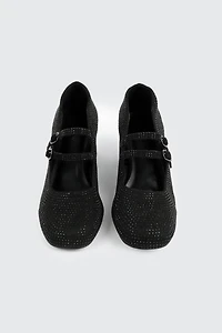 Faux Suede Block Heel Mary Janes