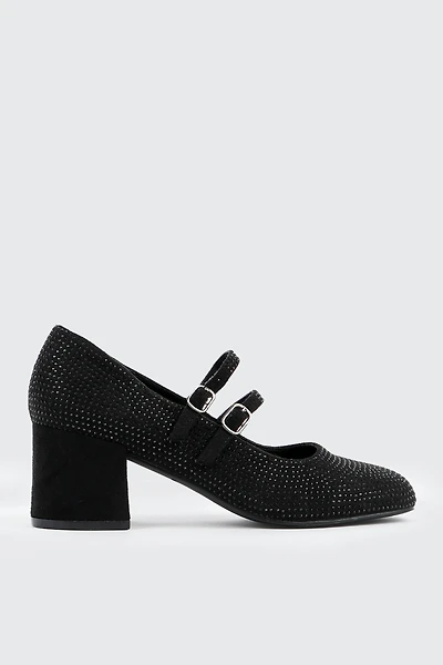 Faux Suede Block Heel Mary Janes