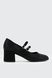 Faux Suede Block Heel Mary Janes