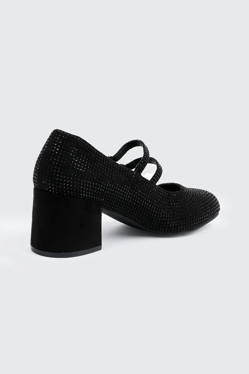 Faux Suede Block Heel Mary Janes