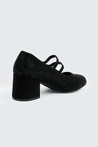 Faux Suede Block Heel Mary Janes