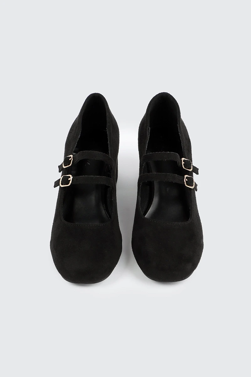 Faux Suede Block Heel Mary Janes