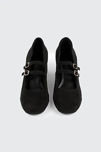 Faux Suede Block Heel Mary Janes