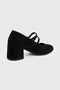 Faux Suede Block Heel Mary Janes
