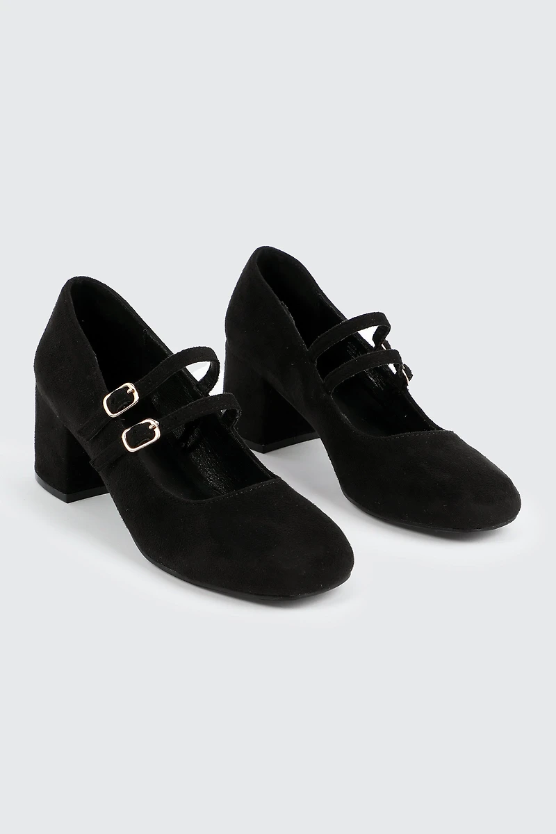 Faux Suede Block Heel Mary Janes