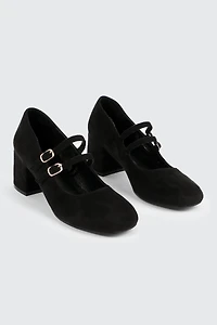Faux Suede Block Heel Mary Janes